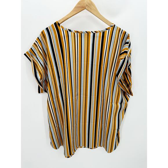 Speed Limit Mustard Yellow Striped Cap Sleeve Blouse Zipper Shirt Women 2X NWT - Picture 2 of 8